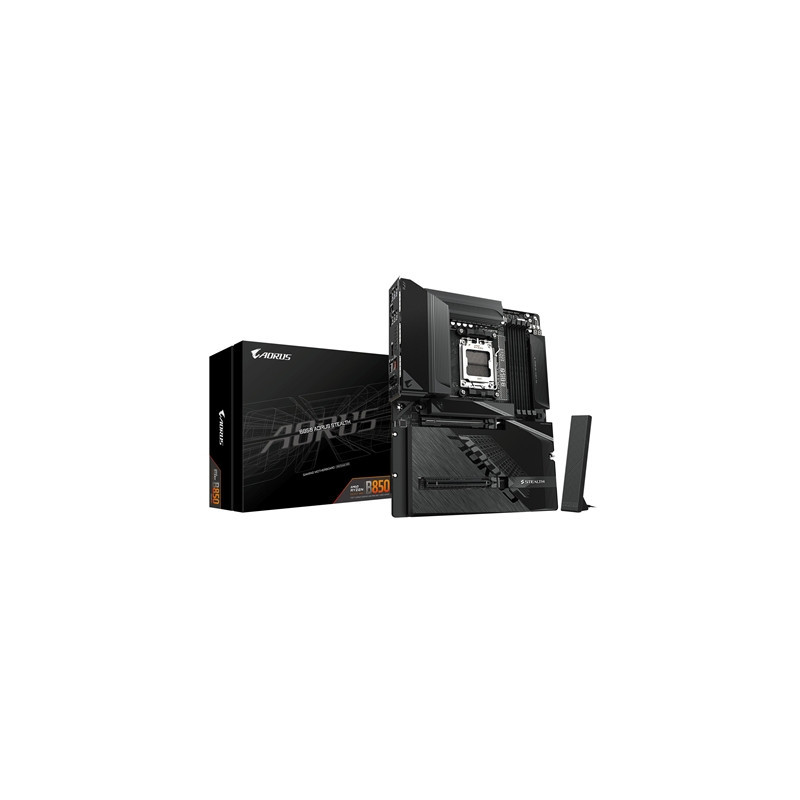 Gigabyte B850 AORUS STEALTH AMD AM5 Socket Motherboard  ATX  4x DDR5 Slots  3x M.2 Socket  Fitted I/O Shield  5GbE LAN  Wi-Fi 7 