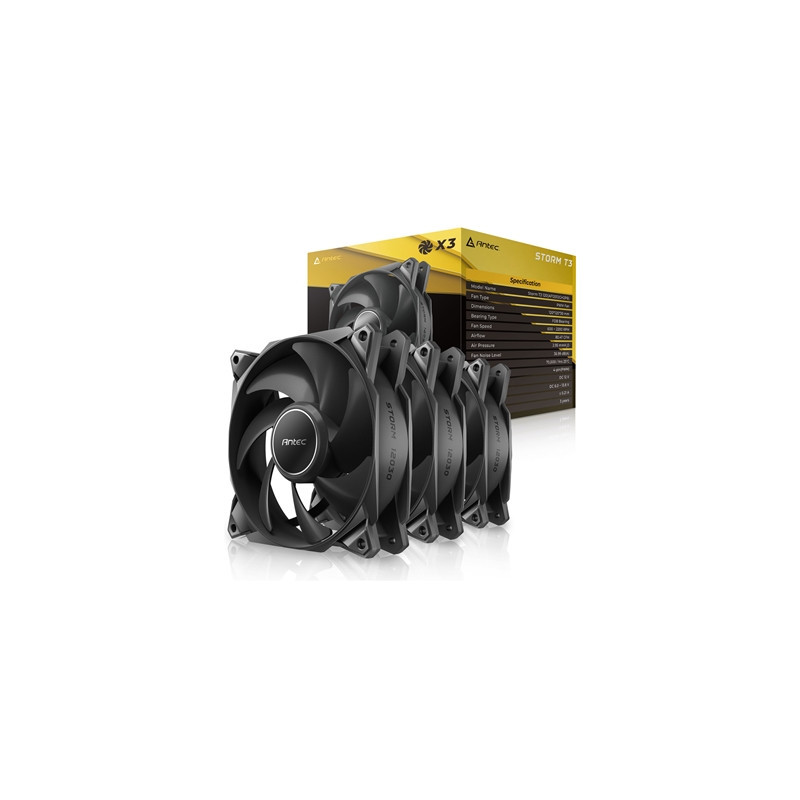 Antec Storm T3 120mm PWM Case Fan  3 Pack  Fluid Dynamic Bearing  600-2200 RPM  Black