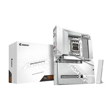 Gigabyte B850 AORUS STEALTH ICE AMD AM5 Socket Motherboard  ATX  4x DDR5 Slots  3x M.2 Socket  Fitted I/O Shield  5GbE LAN  Wi-F