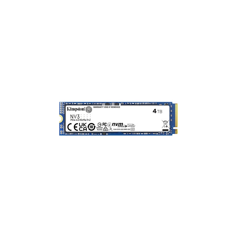 Kingston NV3 (SNV3S/4000G) 4TB NVMe SSD  M.2 Interface  PCIe Gen4  2280  Read 6000 MB/s  Write 5000 MB/s  3 Year Warranty