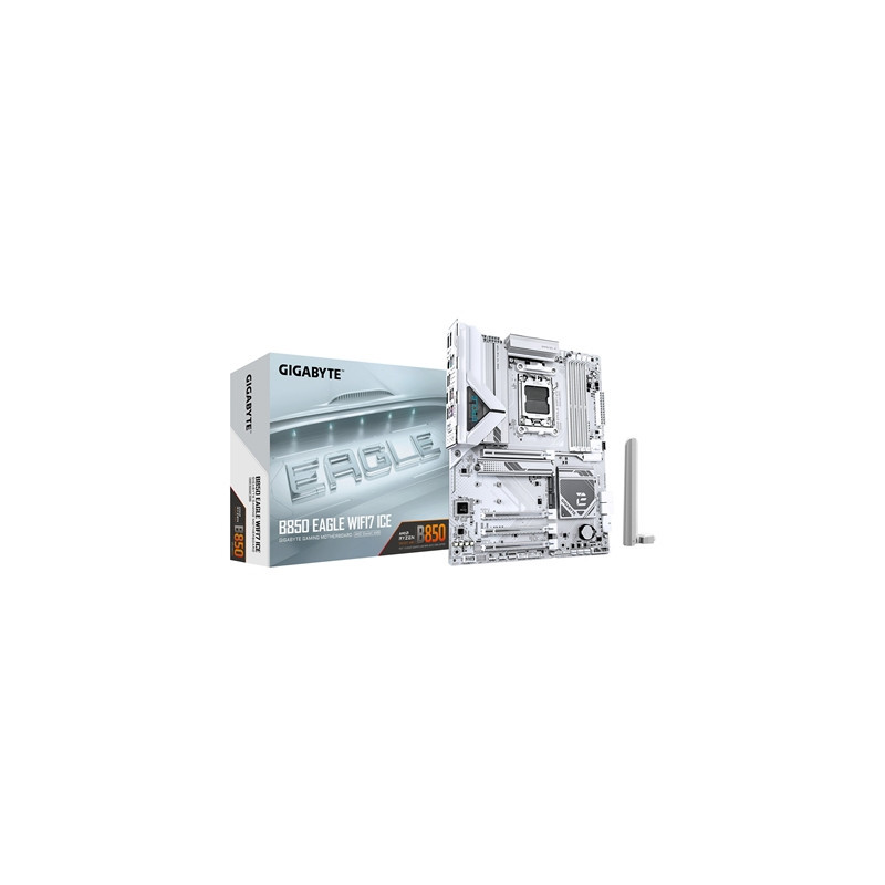 Gigabyte B850 EAGLE WIFI7 ICE AMD AM5 Socket Motherboard  ATX  4x DDR5 Slots  3x M.2 Socket  Fitted I/O Shield  2.5GbE LAN  Wi-F
