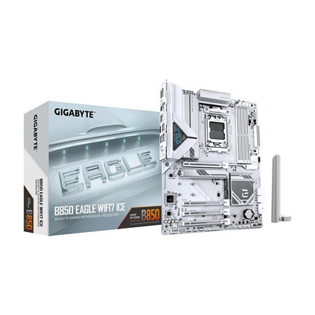 Gigabyte B850 EAGLE WIFI7 ICE AMD AM5 Socket Motherboard  ATX  4x DDR5 Slots  3x M.2 Socket  Fitted I/O Shield  2.5GbE LAN  Wi-F