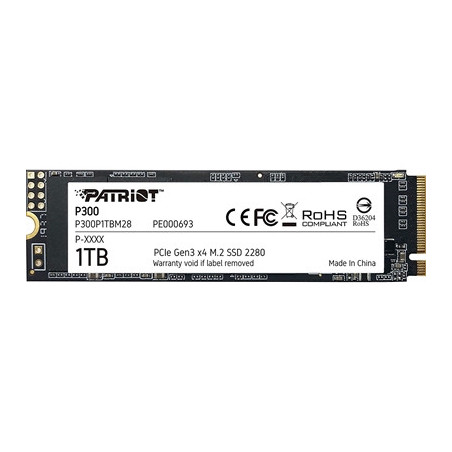 Patriot P300 (P300P1TBM28) 1TB NVMe SSD  M.2 Interface  PCIe Gen3  2280  Read 2100MB/s  Write 1650MB/s  3 Year Warranty