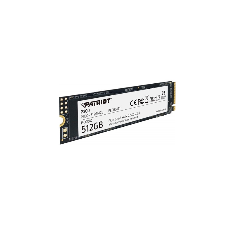Patriot P300 (P300P512GM28) 512GB NVMe SSD  M.2 Interface  PCIe Gen3  2280  Read 1700MB/s  Write 1100MB/s  3 Year Warranty