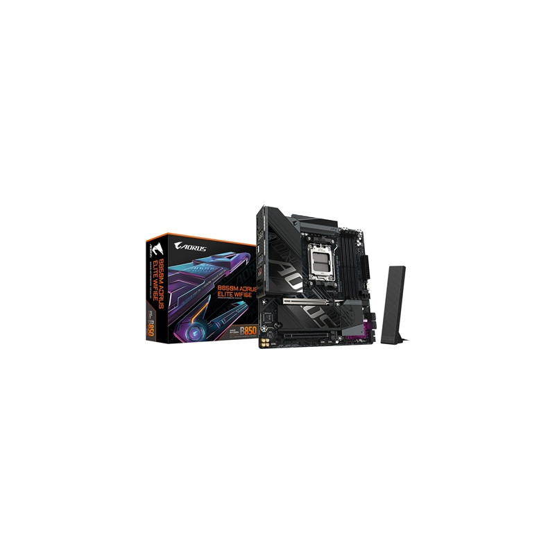 Gigabyte B850M AORUS ELITE WIFI6E AMD AM5 Socket Motherboard  Micro-ATX  4x DDR5 Slots  2x M.2 Socket  Fitted I/O Shield  2.5GbE
