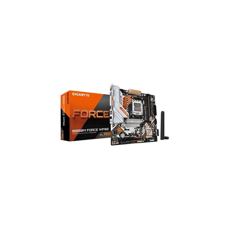 Gigabyte B850M FORCE WIFI6E AMD AM5 Socket Motherboard  Micro-ATX  2x DDR5 Slots  3x M.2 Socket  Fitted I/O Shield  2.5GbE LAN  