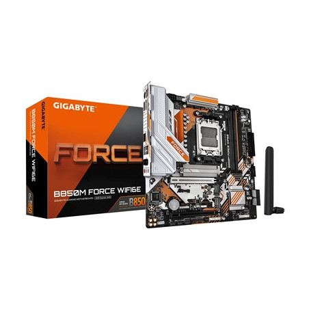 Gigabyte B850M FORCE WIFI6E AMD AM5 Socket Motherboard  Micro-ATX  2x DDR5 Slots  3x M.2 Socket  Fitted I/O Shield  2.5GbE LAN  