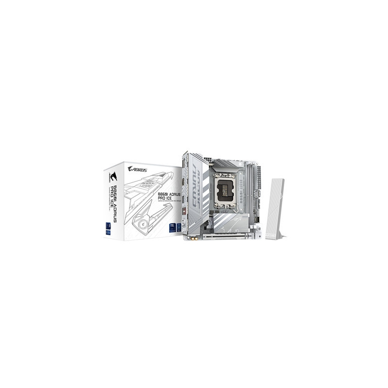 Gigabyte B860I AORUS PRO ICE Intel 1851 Socket Motherboard  Mini-ITX  2x DDR5 Slots  2x M.2 Sockets  Fitted I/O Shield  2.5GbE L