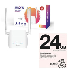 Strong 4GROUTER300MUK 4G LTE CAT4 Unlocked Mobile Broadband Wireless Router (Including 1 x Three 3G 4G & 5G-Ready 24GB Prepaid M