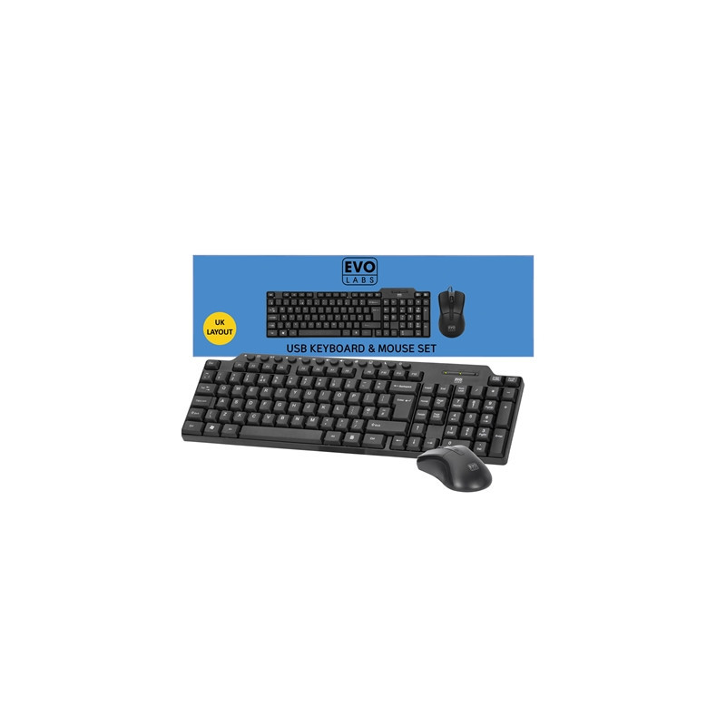 Evo Labs CM-501UK Wired Multimedia Keyboard and Mouse Combo Set  USB Plug and Play  Full Size Qwerty UK Layout Keyboard with Opt