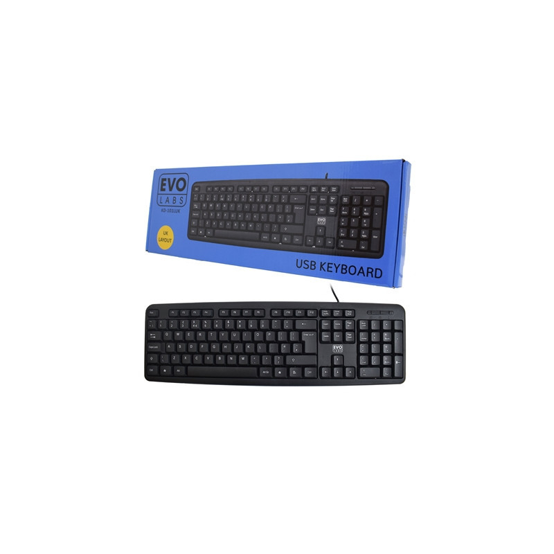 Evo Labs KD-101LUK Wired Keyboard  USB Plug and Play  Full Size  Qwerty UK Layout  Ideal for Home or Office  Black
