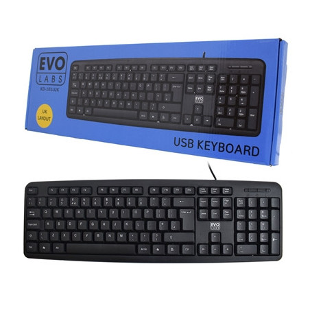 Evo Labs KD-101LUK Wired Keyboard  USB Plug and Play  Full Size  Qwerty UK Layout  Ideal for Home or Office  Black