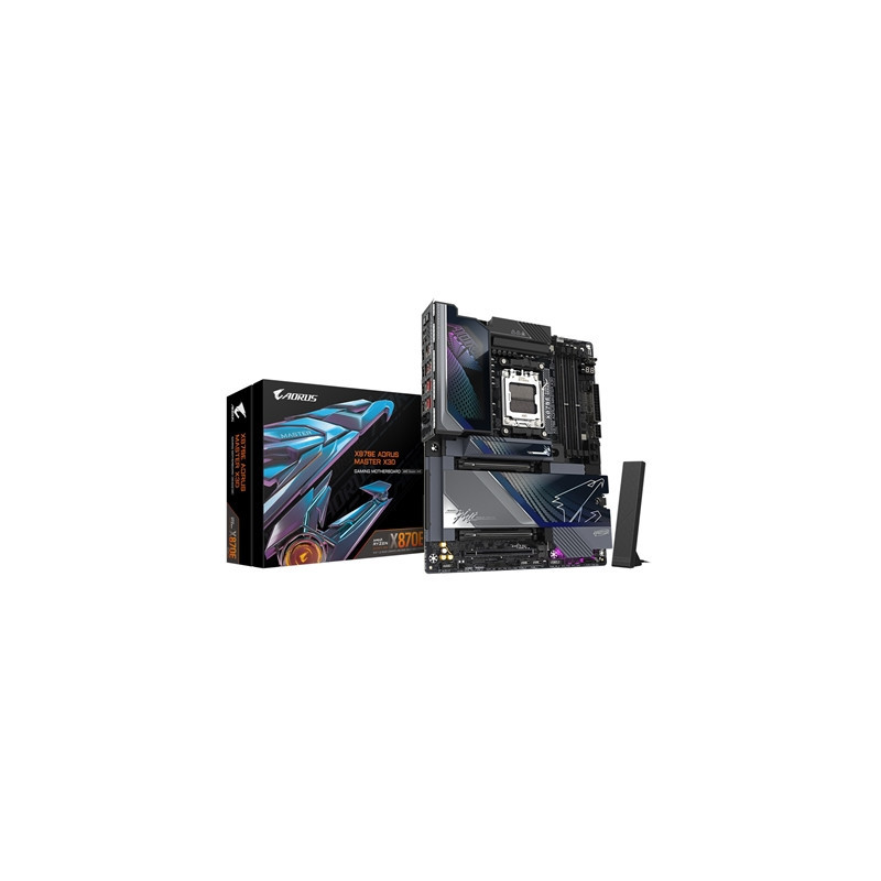 Gigabyte X870E AORUS MASTER X3D AMD AM5 Socket Motherboard  ATX  4x DDR5 Slots  5x M.2 Sockets  Fitted I/O Shield  10GbE LAN  Wi
