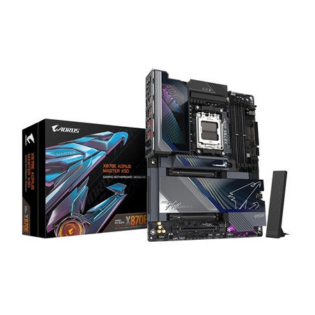 Gigabyte X870E AORUS MASTER X3D AMD AM5 Socket Motherboard  ATX  4x DDR5 Slots  5x M.2 Sockets  Fitted I/O Shield  10GbE LAN  Wi