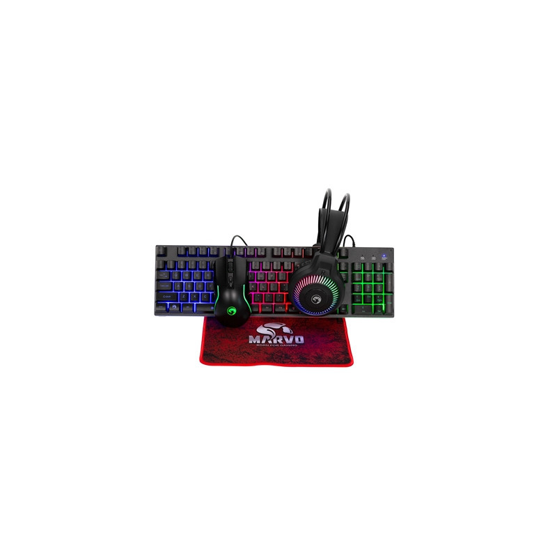 Marvo Scorpion CM416 Loot 40 4 in 1 RGB Gaming UK Layout Keyboard  Mouse  Headset and Mat Bundle (Black)