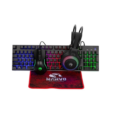 Marvo Scorpion CM416 Loot 40 4 in 1 RGB Gaming UK Layout Keyboard  Mouse  Headset and Mat Bundle (Black)