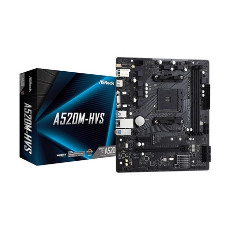 ASRock A520M-HVS Super Alloy AMD AM4 Socket Motherboard  Micro-ATX  2x DDR4 Slots  1x M.2 Socket  GbE LAN  1x D-Sub / 1x HDMI Po
