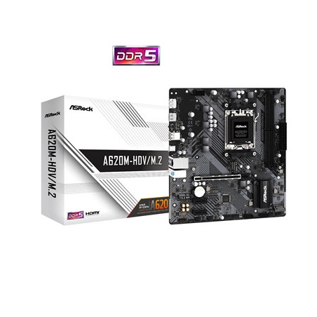 ASRock A620M-HDV/M.2 AMD AM5 Socket Motherboard  Micro-ATX  2x DDR5 Slots  2x M.2 Socket  GbE LAN  1x DisplayPort / 1x HDMI Port