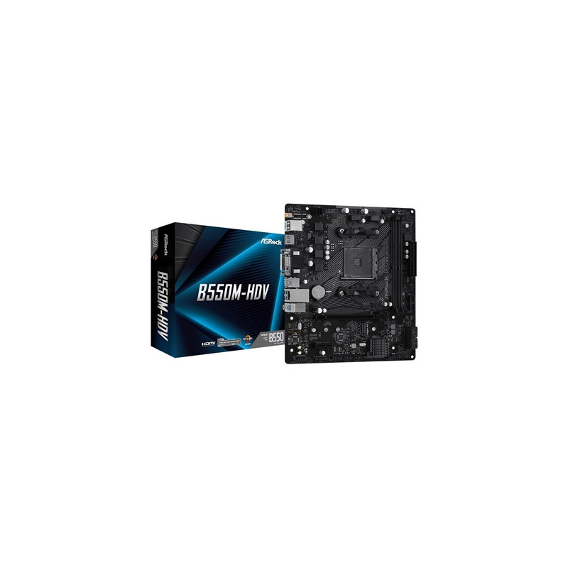ASRock B550M-HDV AMD AM4 Socket Motherboard  Micro-ATX  2x DDR4 Slots  1x M.2 Socket  GbE LAN  1x D-Sub / 1x DVI-D / 1x HDMI Por