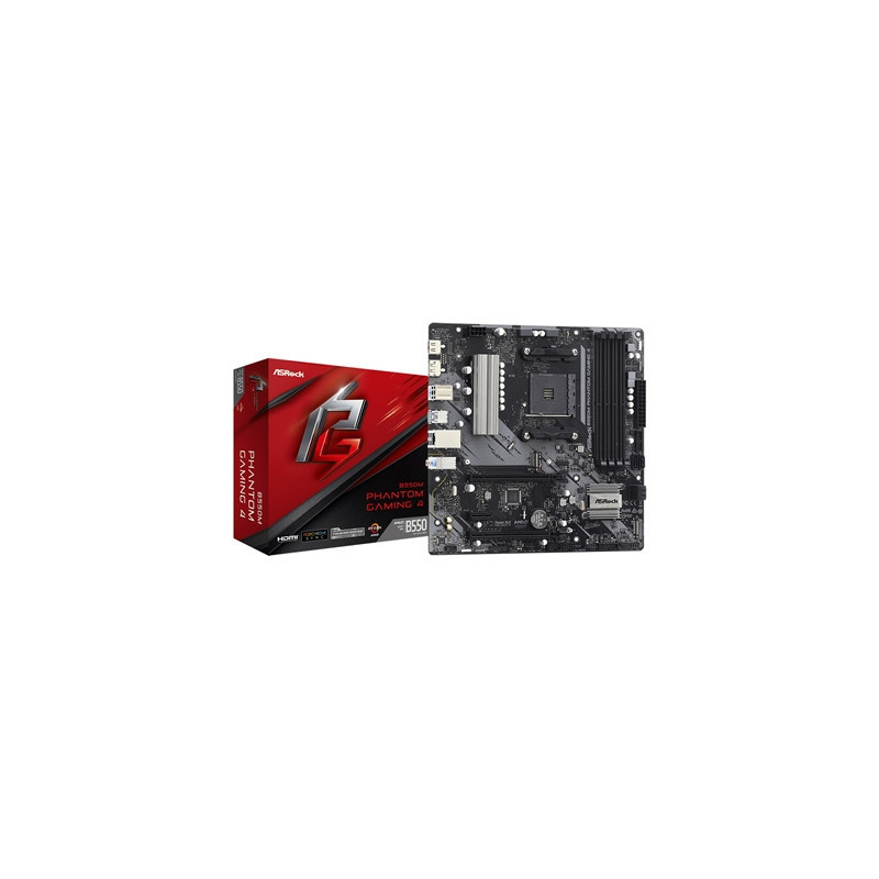 ASRock B550M Phantom Gaming 4 AMD AM4 Socket Motherboard  Micro-ATX  4x DDR4 Slots  2x M.2 Sockets  GbE LAN  1x DisplayPort / 1x
