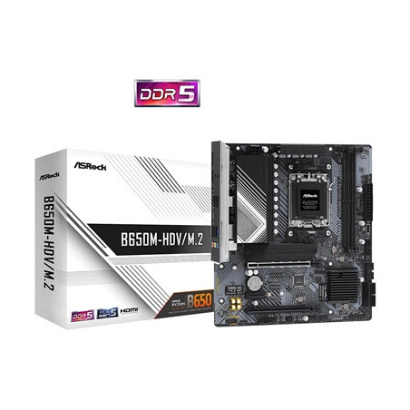 ASRock B650M-HDV/M.2 AMD AM5 Socket Motherboard  Micro-ATX  2x DDR5 Slots  2x M.2 Sockets  Fitted I/O Shield  2.5GbE LAN  1x Dis