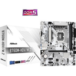 ASRock B760M-HDV/M.2 Intel 1700 Socket Motherboard  Micro-ATX  2x DDR5 Slots  2x M.2 Sockets  2.5GbE LAN  1x D-Sub / 1x DisplayP