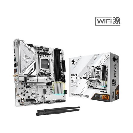 ASRock B850M Steel Legend WiFi AMD AM5 Socket Motherboard  Micro-ATX  4x DDR5 Slots  3x M.2 Sockets  Fitted I/O Shield  2.5GbE L