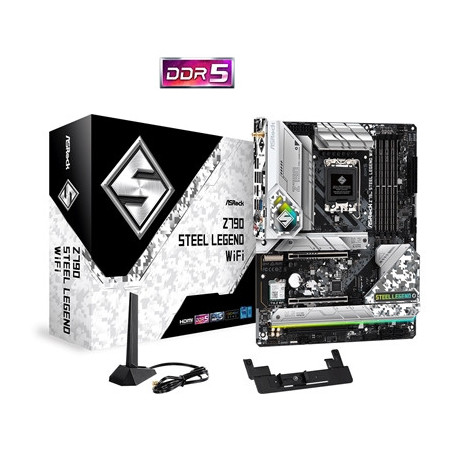 ASRock Z790 Steel Legend WiFi Intel 1700 Socket Motherboard  ATX  4x DDR5 Slots  5x M.2 Sockets  Fitted I/O Shield  2.5GbE LAN  