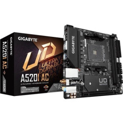 Gigabyte A520I AC Ultra Durable AMD AM4 Socket Motherboard  Mini-ITX  2x DDR4 Slots  1x M.2 Socket  GbE LAN  Wi-Fi 5  1x Display
