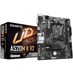Gigabyte A520M K V2 Ultra Durable AMD AM4 Socket Motherboard  Micro-ATX  2x DDR4 Slots  1x M.2 Socket  GbE LAN  1x D-Sub / 1x HD