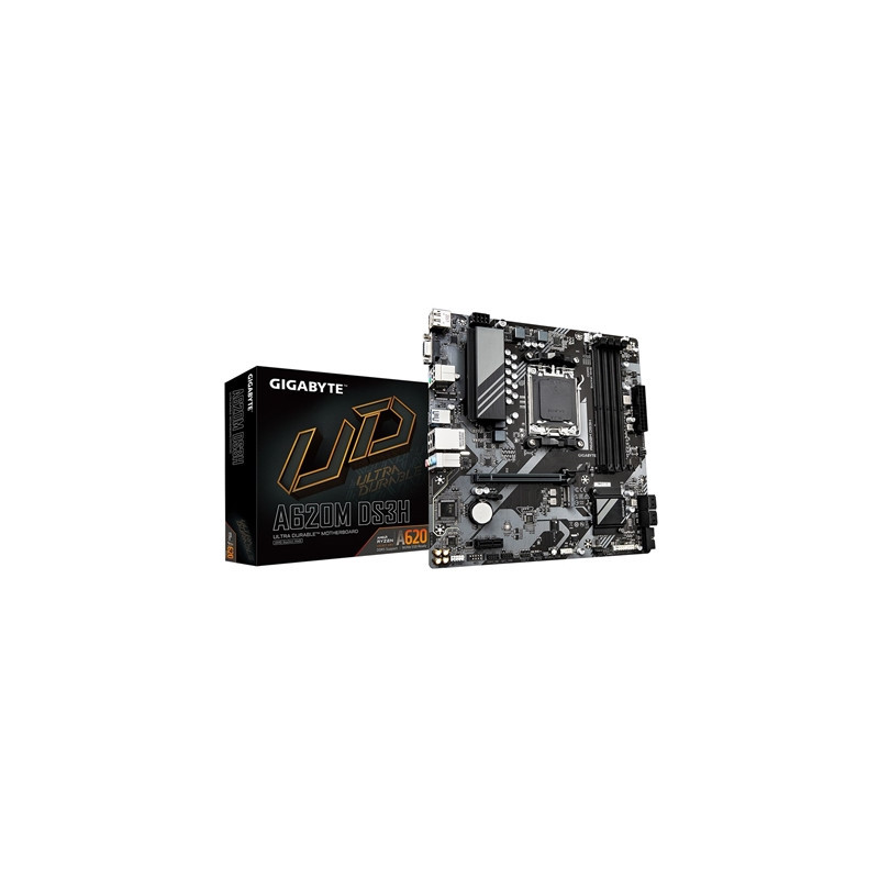 Gigabyte A620M DS3H Ultra Durable AMD AM5 Socket Motherboard  Micro-ATX  4x DDR5 Slots  1x M.2 Socket  1x USB-C Port  GbE LAN  1