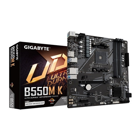 Gigabyte B550M K Ultra Durable AMD AM4 Socket Motherboard  Micro-ATX  4x DDR4 Slots  2x M.2 Sockets  GbE LAN  1x DisplayPort / 1