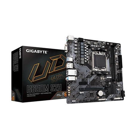 Gigabyte B650M S2H Ultra Durable AMD AM5 Socket Motherboard  Micro-ATX  2x DDR5 Slots  1x M.2 Socket  GbE LAN  1x D-Sub / 1x Dis