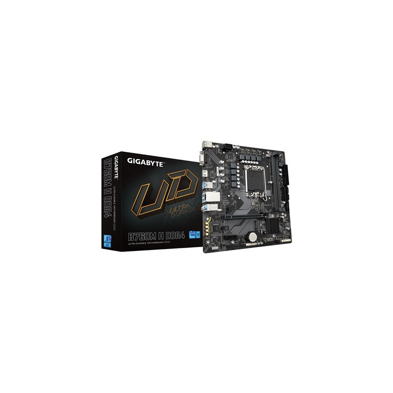 Gigabyte B760M H DDR4 Ultra Durable Intel 1700 Socket Motherboard  Micro-ATX  2x DDR4 Slots  2x M.2 Sockets  GbE LAN  1x D-Sub /