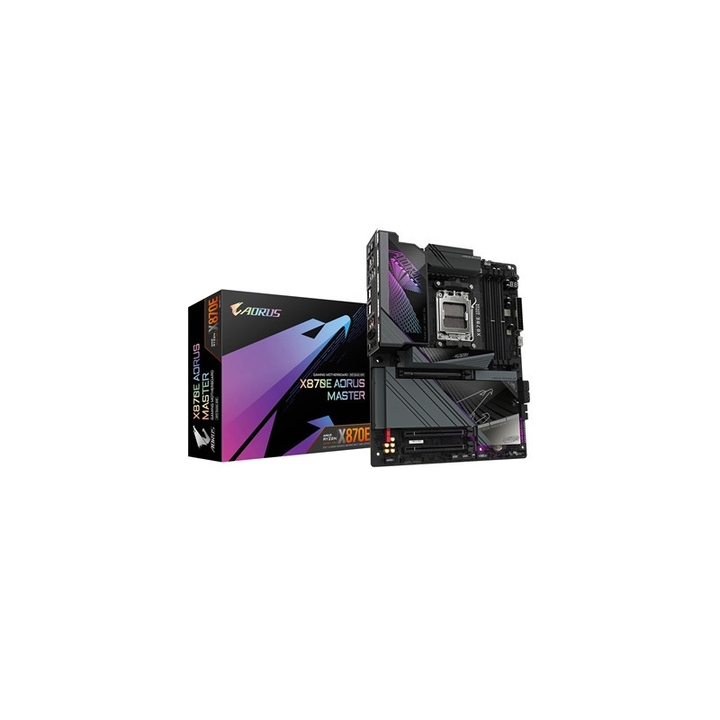 Gigabyte X870E AORUS MASTER AMD AM5 Socket Motherboard  ATX  4x DDR5 Slots  4x M.2 Sockets  Fitted I/O Shield  5GbE LAN  Wi-Fi 7