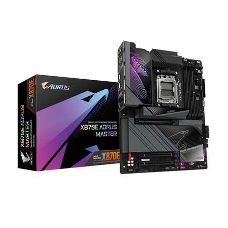Gigabyte X870E AORUS MASTER AMD AM5 Socket Motherboard  ATX  4x DDR5 Slots  4x M.2 Sockets  Fitted I/O Shield  5GbE LAN  Wi-Fi 7