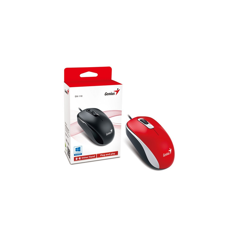 Genius DX-110 Wired USB Plug and Play Mouse  1000 DPI Optical Tracking  3 Button with Scroll Wheel  Ambidextrous Design with 1.5