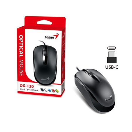 Genius DX-120 Wired USB Type-C Plug and Play Mouse  1200 DPI Optical Tracking  3 Button with Scroll Wheel  Ambidextrous Design w