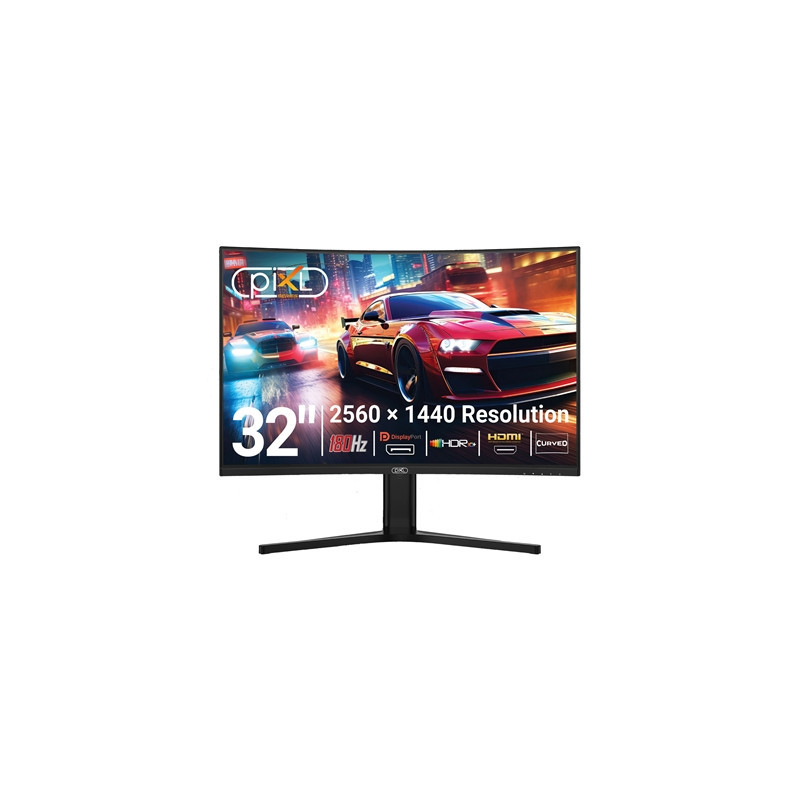 piXL X-Series GS32QIDPHA 32 Inch QHD IPS  Curved (1500R) Gaming Monitor with 180Hz Refresh Rate  2560 x 1440 Resolution  1ms Res