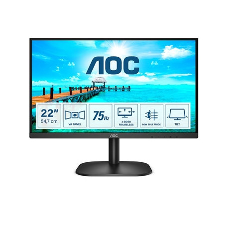 AOC 22B2H/EU 21.5 Inch Frameless Monitor  Full HD  Widescreen  VGA  HDMI  4ms  75Hz  VESA  Tilt