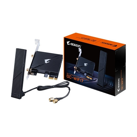 Gigabyte GC-WIFI7 Intel WiFi 7 5800Mbps Tri-Band Wireless PCI-Express and Bluetooth 5.3 Card with Magnetic Ultra High-Gain Anten