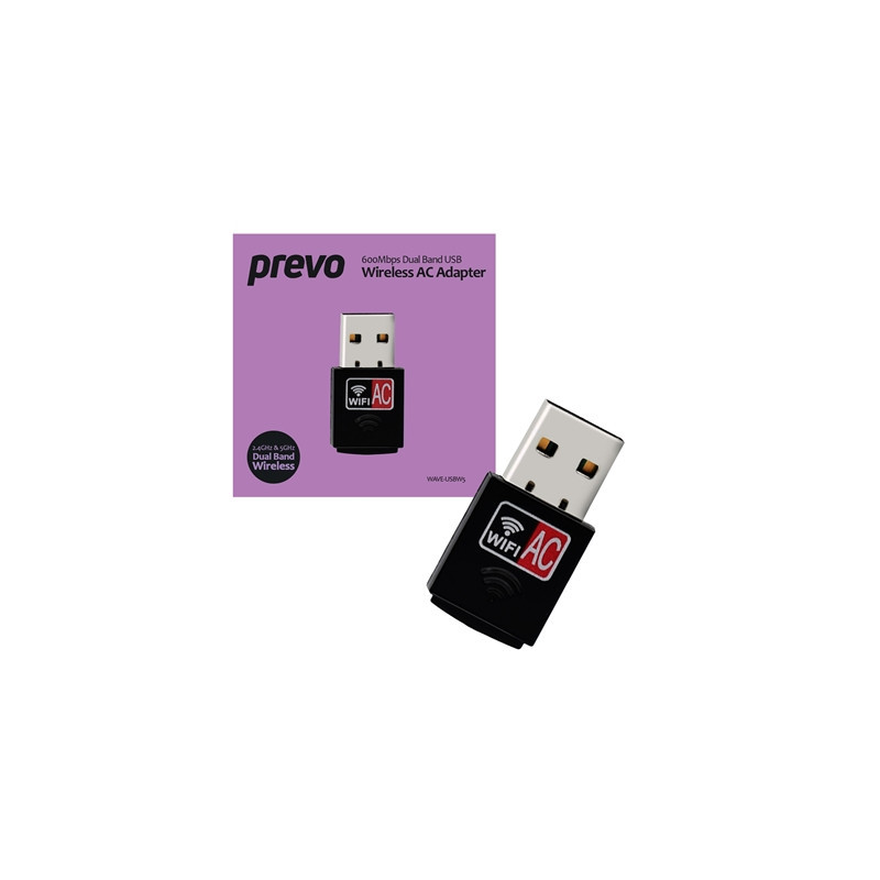 Prevo USBW5 600Mbps AC600 Dual Band USB Wireless AC Network Adapter