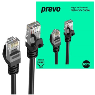 Prevo CAT6-BLK-10M Network Cable  RJ45 (M) to RJ45 (M)  CAT6  10m  Black  Oxygen Free Copper Core  Sturdy PVC Outer Sleeve & Cli