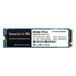 Team MP33 (TM8FP6512G0C101) 512GB NVMe SSD  M.2 Interface  PCIe Gen3  2280  Read 1600MB/s  Write 1000MB/s  3 Year Warranty