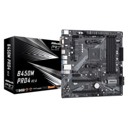 ASRock B450M Pro4 R2.0 Super Alloy AMD AM4 Socket Motherboard  Micro-ATX  4x DDR4 Slots  2x M.2 Sockets  GbE LAN  1x D-Sub / 1x 