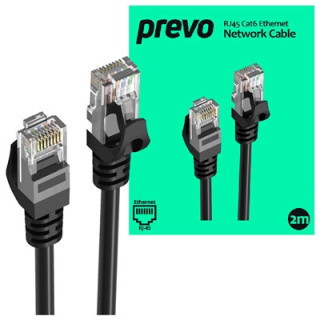 Prevo CAT6-BLK-2M Network Cable  RJ45 (M) to RJ45 (M)  CAT6  2m  Black  Oxygen Free Copper Core  Sturdy PVC Outer Sleeve & Clip 