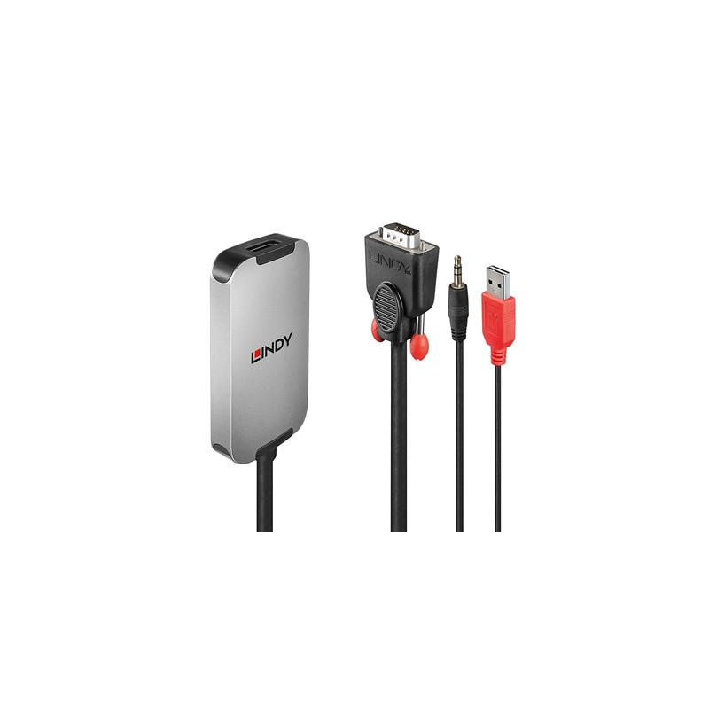 Lindy 38296 0.18m VGA & Audio (M) To DisplayPort (F) 1.2 USB Powered 1920x1080@60Hz Adapter Cable - Black