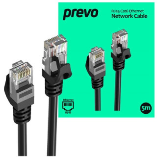 Prevo CAT6-BLK-5M Network Cable  RJ45 (M) to RJ45 (M)  CAT6  5m  Black  Oxygen Free Copper Core  Sturdy PVC Outer Sleeve & Clip 
