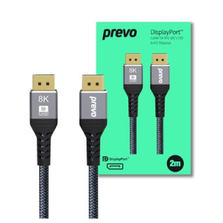Prevo DP14-2M DisplayPort Cable  DisplayPort 1.4 (M) to DisplayPort 1.4 (M)  2m  Black & Grey  Supports Displays up to 8K@60Hz  