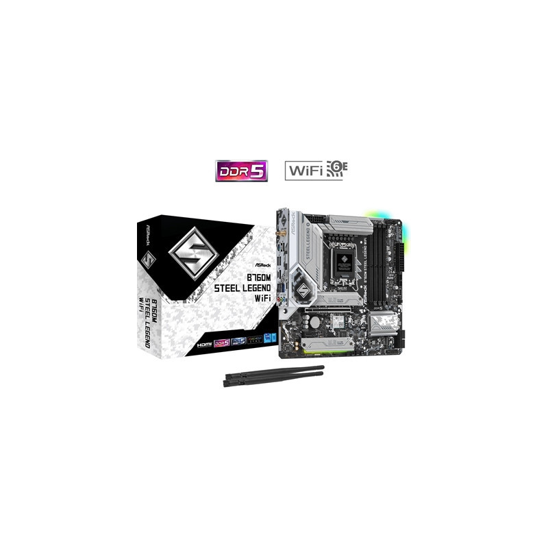 ASRock B760M Steel Legend WiFi Intel 1700 Socket Motherboard  Micro-ATX  4x DDR5 Slots  3x M.2 Sockets  Fitted I/O Shield  2.5Gb